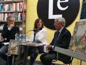 Isabel Bernardo con Rafael Ansón, presidente de la Real Academia de Gastronomía e Ignacio Elguero (escritor y periodista) en la presentación de su novela GTB2.0